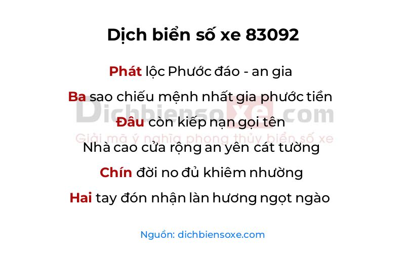 Dịch thơ biển số 83092