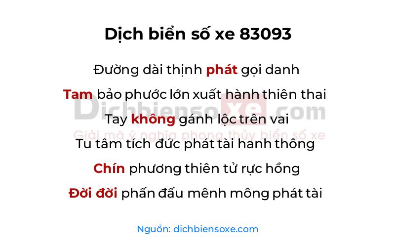 Dịch thơ biển số 83093