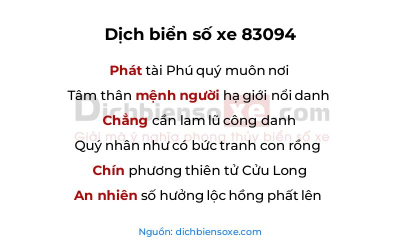 Dịch thơ biển số 83094