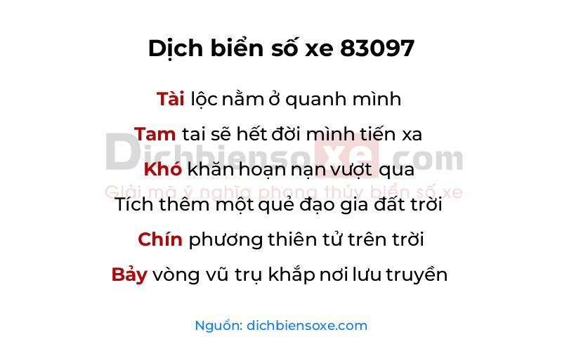 Dịch thơ biển số 83097