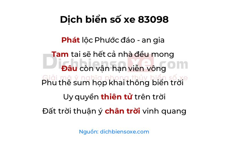 Dịch thơ biển số 83098