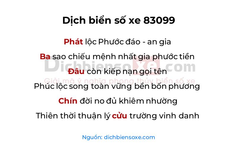 Dịch thơ biển số 83099