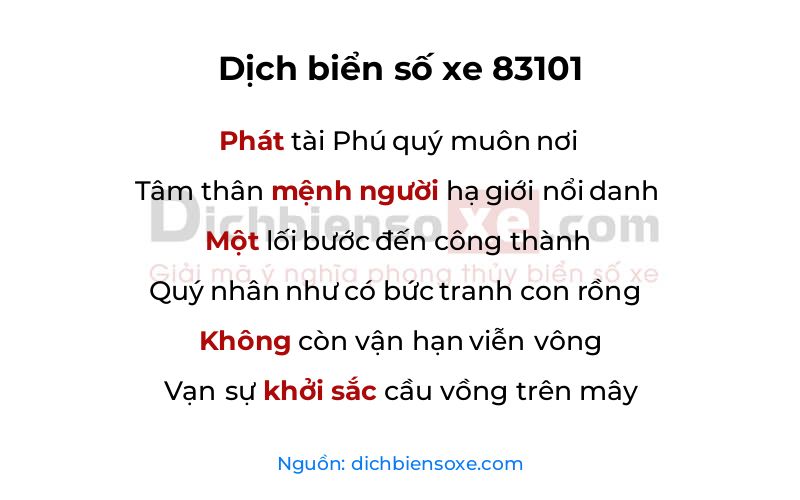 Dịch thơ biển số 83101