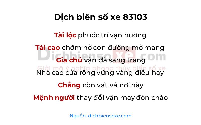Dịch thơ biển số 83103