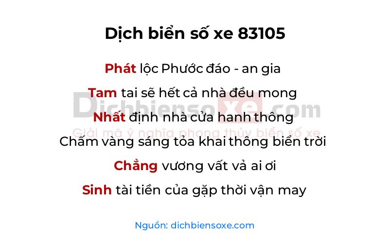Dịch thơ biển số 83105