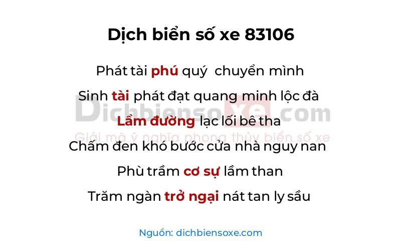 Dịch thơ biển số 83106