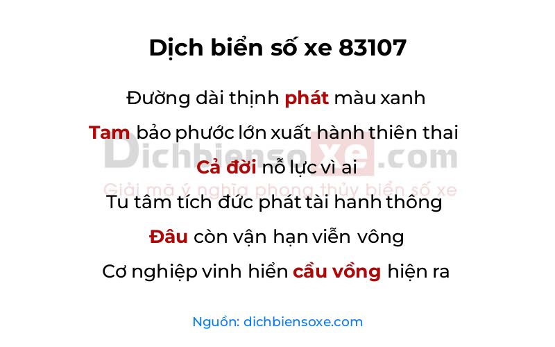 Dịch thơ biển số 83107