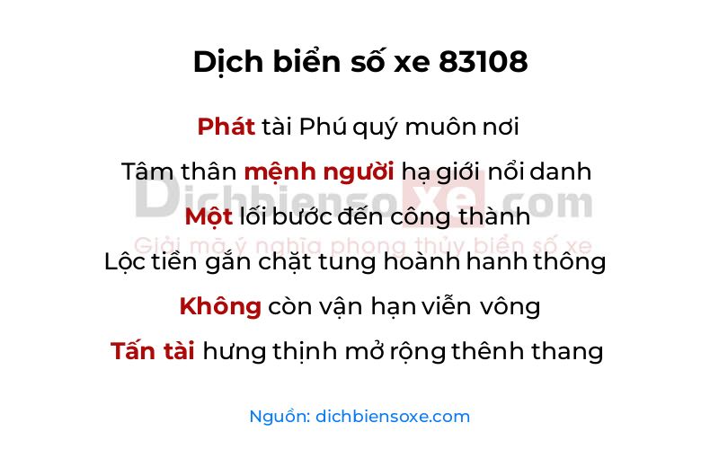 Dịch thơ biển số 83108