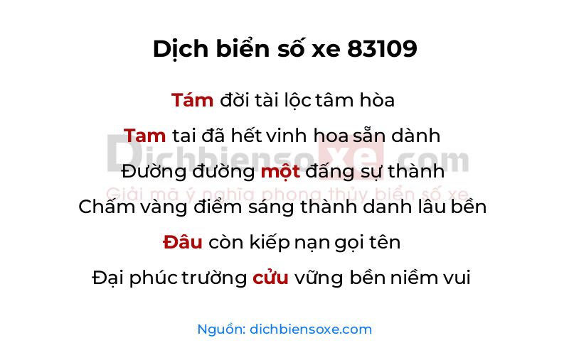 Dịch thơ biển số 83109