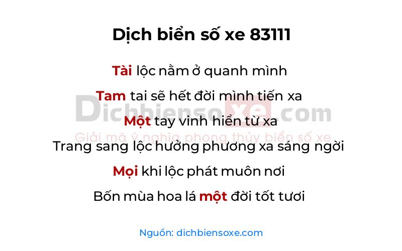 Dịch thơ biển số 83111