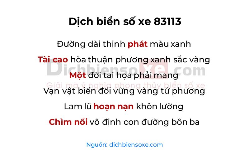 Dịch thơ biển số 83113