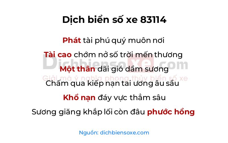 Dịch thơ biển số 83114