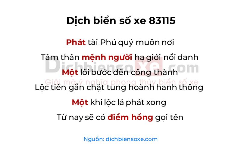 Dịch thơ biển số 83115