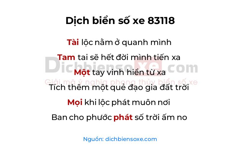 Dịch thơ biển số 83118