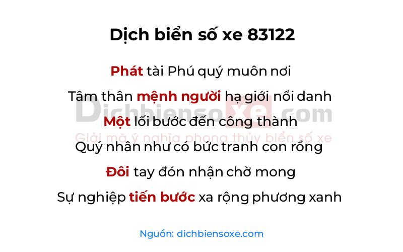 Dịch thơ biển số 83122