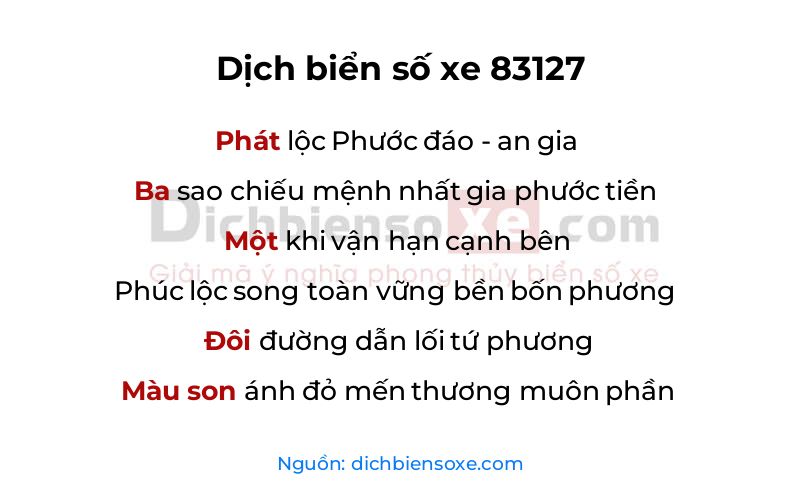 Dịch thơ biển số 83127