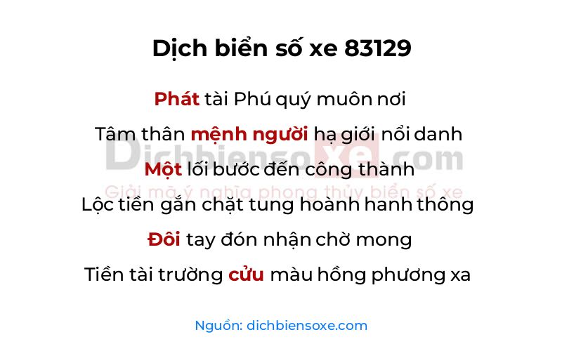Dịch thơ biển số 83129