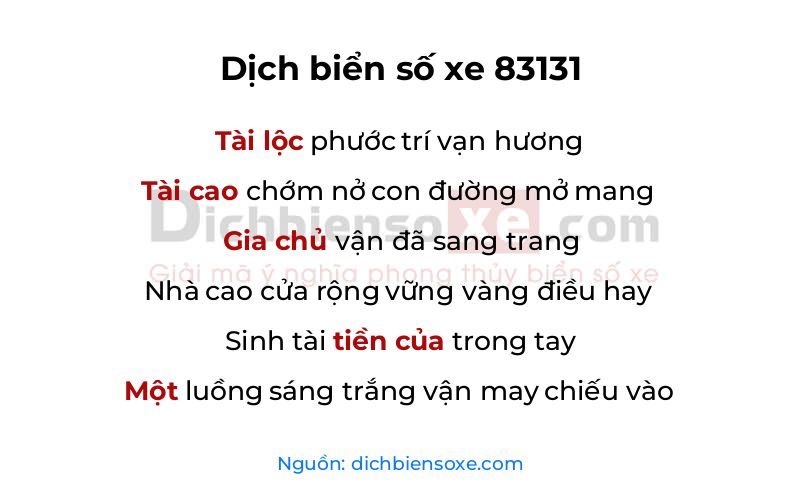 Dịch thơ biển số 83131