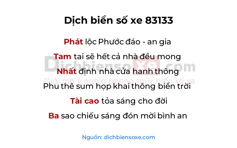 Dịch thơ biển số 83133