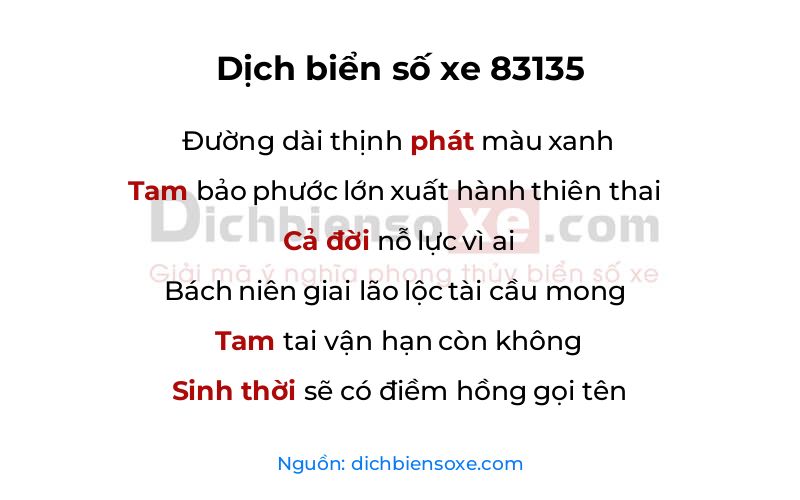 Dịch thơ biển số 83135