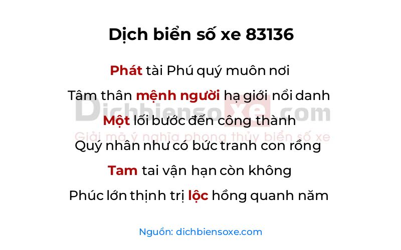 Dịch thơ biển số 83136
