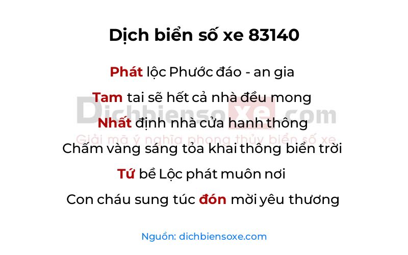 Dịch thơ biển số 83140