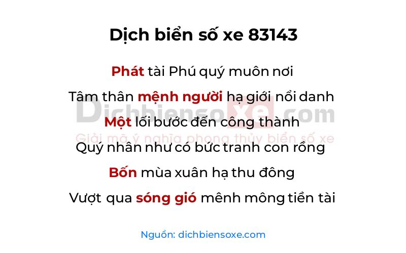 Dịch thơ biển số 83143