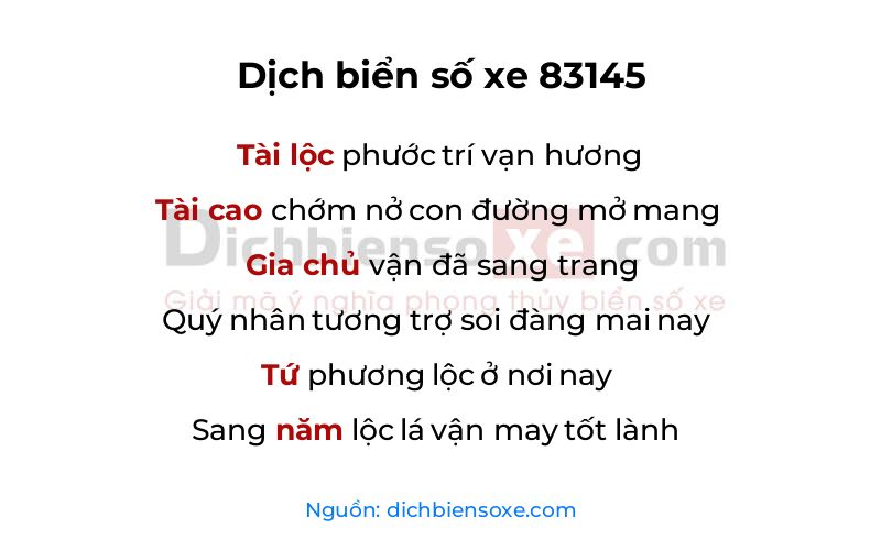 Dịch thơ biển số 83145