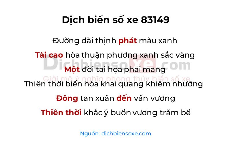 Dịch thơ biển số 83149