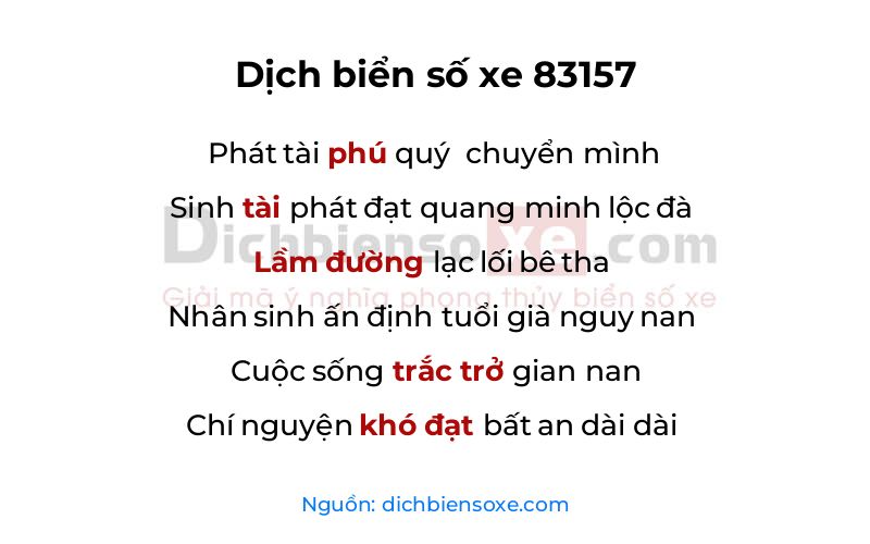 Dịch thơ biển số 83157