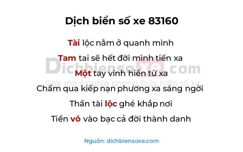Dịch thơ biển số 83160