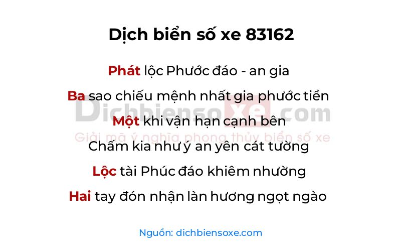 Dịch thơ biển số 83162