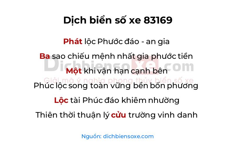Dịch thơ biển số 83169