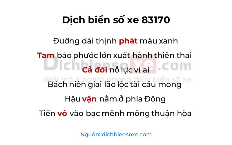 Dịch thơ biển số 83170