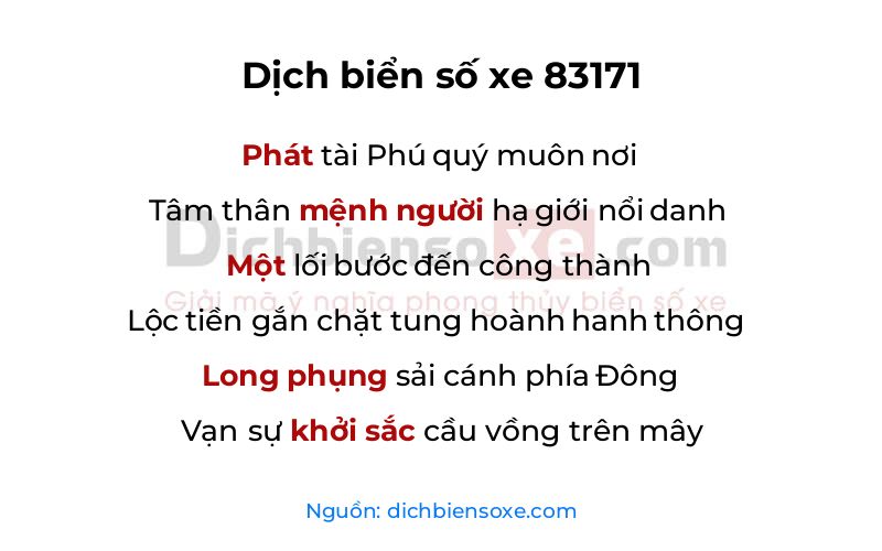 Dịch thơ biển số 83171