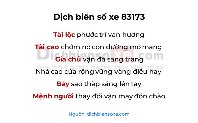 Dịch thơ biển số 83173