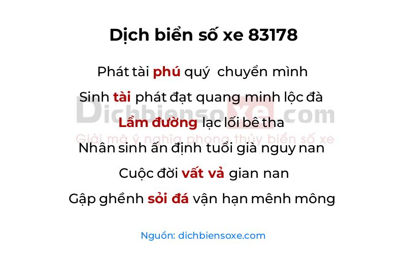 Dịch thơ biển số 83178