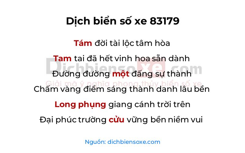 Dịch thơ biển số 83179
