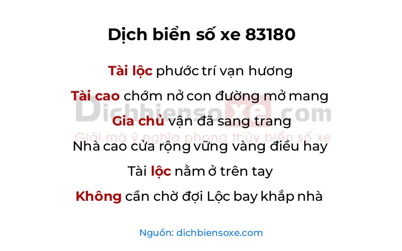 Dịch thơ biển số 83180