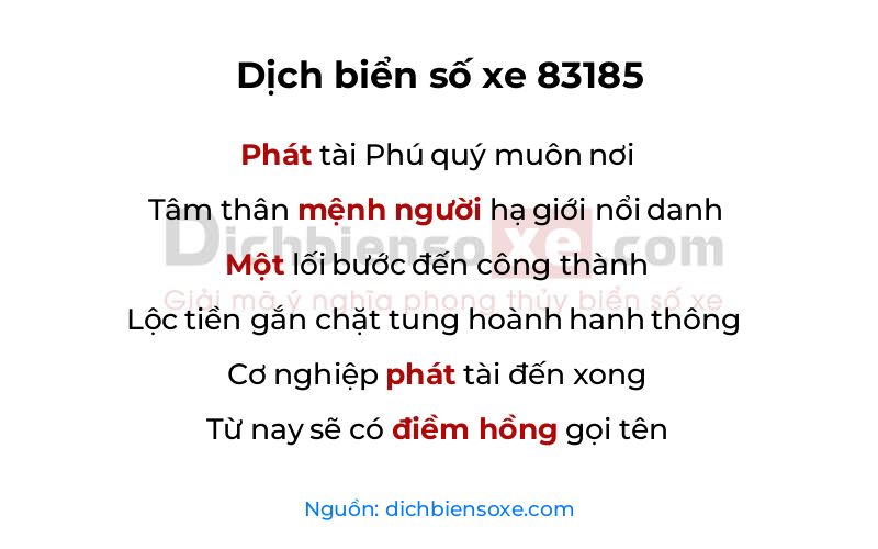 Dịch thơ biển số 83185