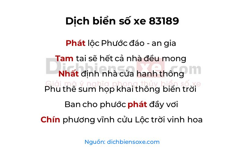 Dịch thơ biển số 83189