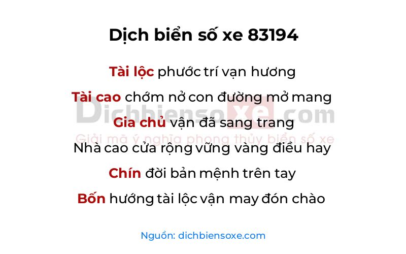 Dịch thơ biển số 83194
