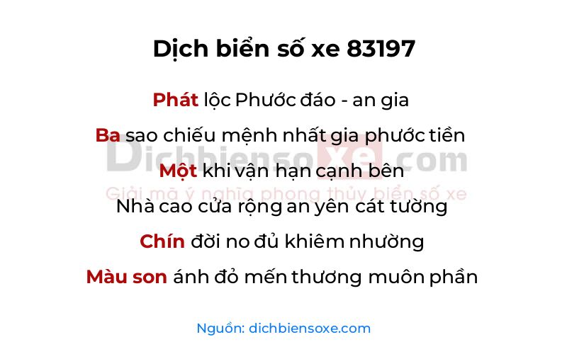 Dịch thơ biển số 83197