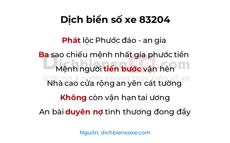 Dịch thơ biển số 83204