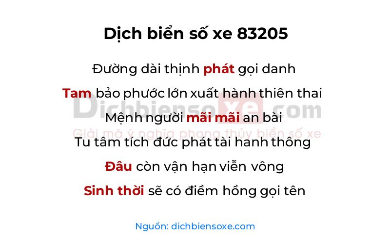 Dịch thơ biển số 83205