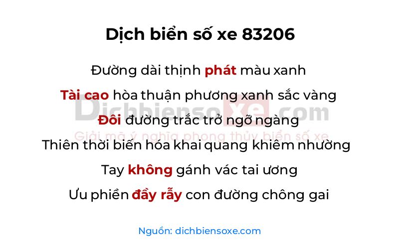 Dịch thơ biển số 83206