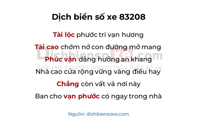 Dịch thơ biển số 83208