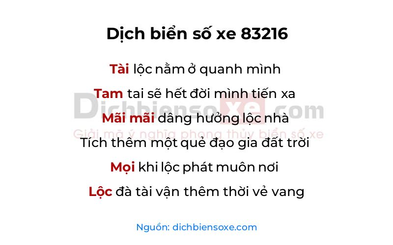 Dịch thơ biển số 83216