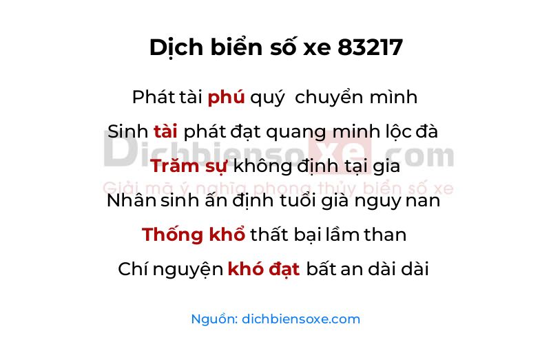 Dịch thơ biển số 83217