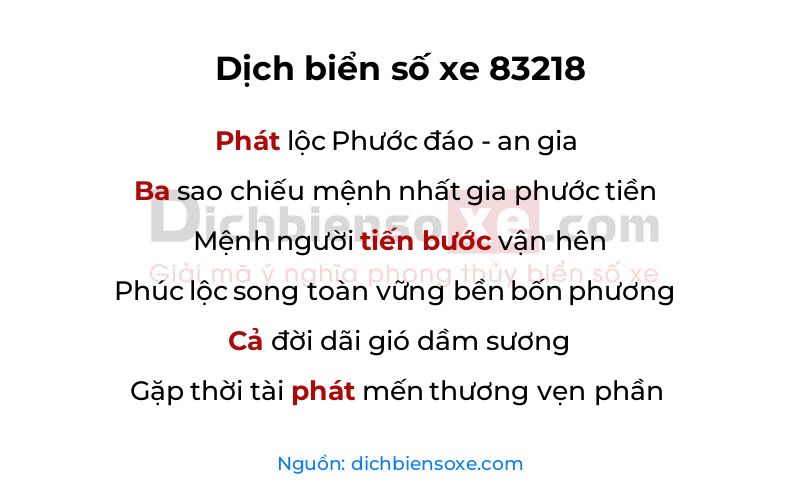 Dịch thơ biển số 83218